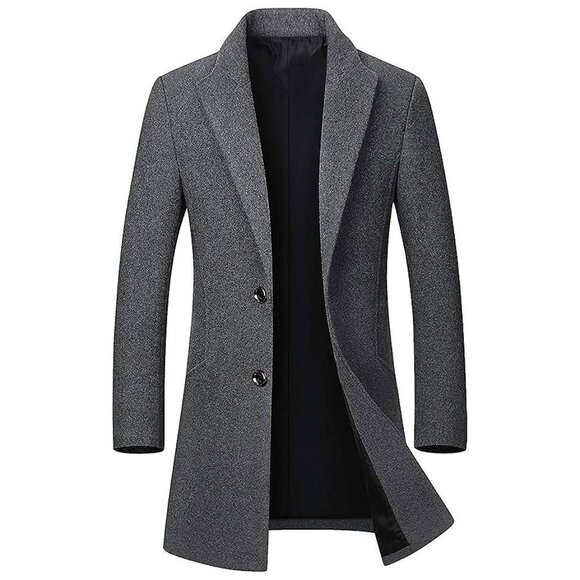 Other - Men's Winter Coat Trench Overcoat Wool Blend Casual Single Breasted Grey